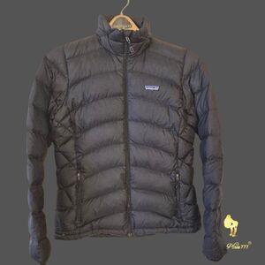 Women's Patagonia Logo Puffer Down Sweater Jacket Black Medium Zip Up